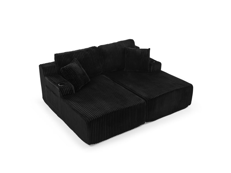 Canapé convertible, canapé-lit – en velours tricoté, noir, 2 places, poches latérales, porte-gobelets - Conforama B