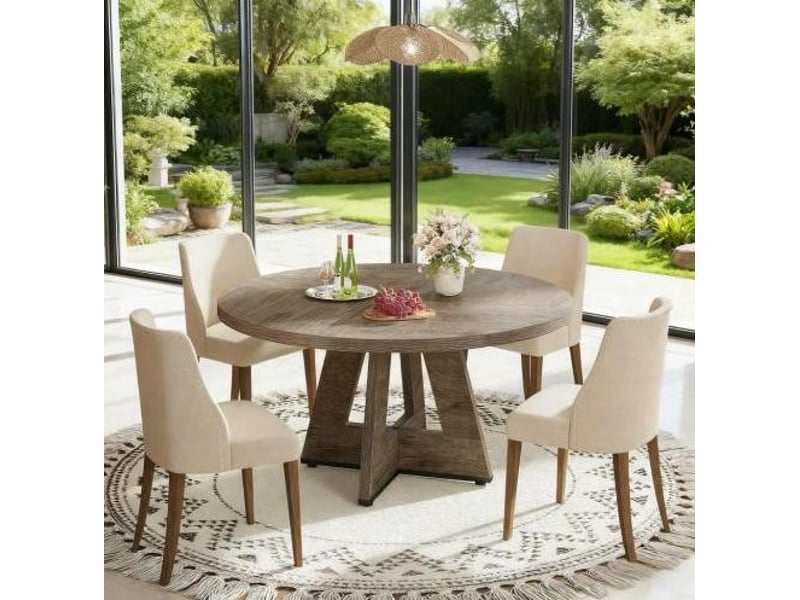 Table à manger ronde 120 cm style maison de campagne — gris  - Conforama D