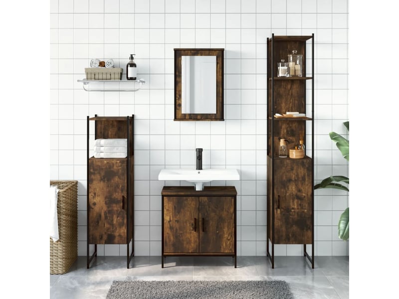  Ensemble de meubles de salle de bain 4 pcs chêne fumé bois cf63859  - Conforama C