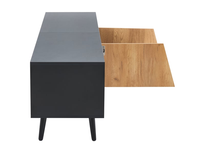  Meuble tv 180x40x46 cm noir et bois naturel avec 2 portes, 1 tiroir  - Conforama R