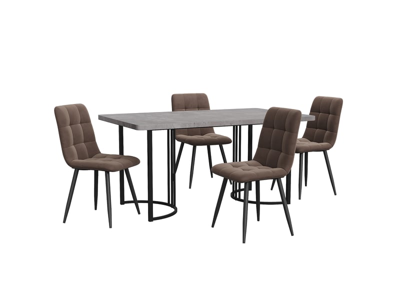  Ensemble table 140x80x75 cm et 4 chaises 86 cm, effet marbre gris et marron  - Conforama E