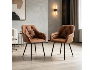 Lot de 2 chaises de salle à manger avec accoudoirs 45,5x45 cm – marron – simili cuir, pieds métal réglables