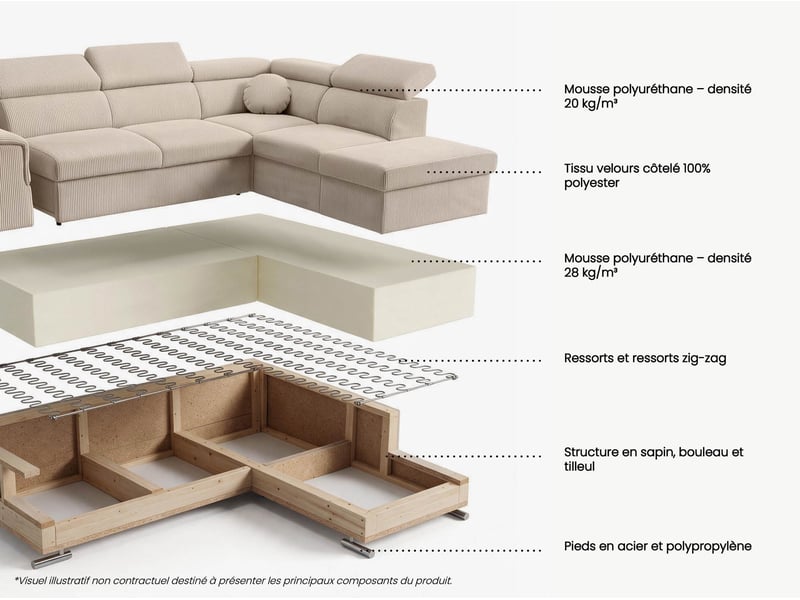 Canapé d'angle beige convertible 4 pl BEVERLY - Conforama P