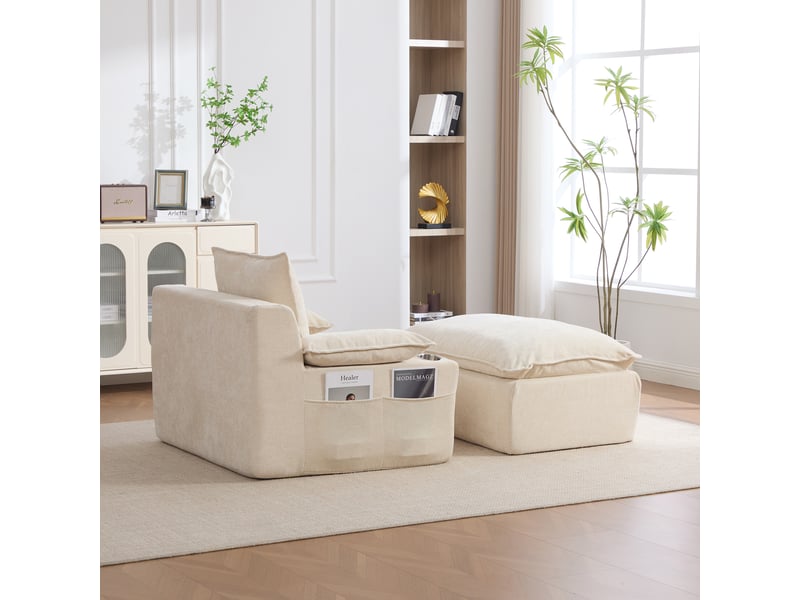  Canapé méridienne, chaise longue, en chenille, beige, porte-gobelets, adapté à l'espace de vie, pour salon  - Conforama W