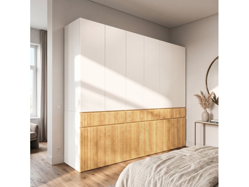 Armoire tcqpz 12 portes 270 x 50 x 200 cm 3 tiroirs 3 tringles mdf et panneaux de particules chêne clair et gris - Conforama B