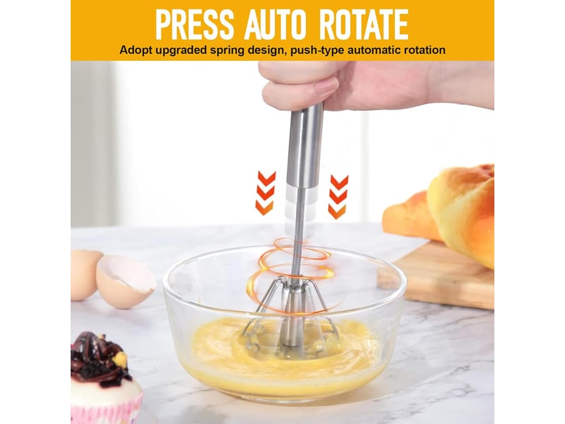  1 pc batteur à œufs semi automatique acier inoxydable, batteur à oeufs de cuisine multifonctionnel, pousseur à main batteur à oeufs rotatif  - Conforama C