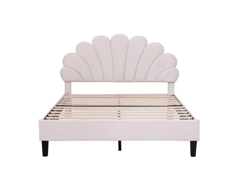  Lit capitonné en velours beige 140 x 200 cm  - Conforama A