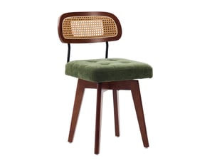 Lot de 2 chaises pivotantes à 360° vertes en chenille, dossier en rotin tressé, style moderne mid-century