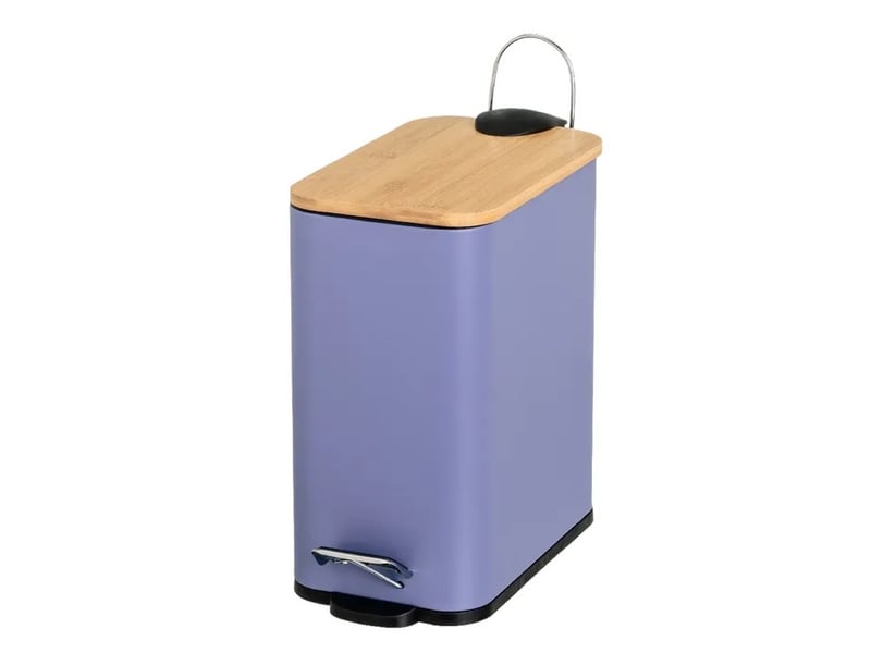  Poubelle à pédale en métal bleu et couvercle en bambou naturel avec seau intérieur amovible, capacité 5l - longueur 25 x profondeur 14 x hauteur 27 cm  - Conforama A