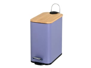 Poubelle à pédale en métal bleu et couvercle en bambou naturel avec seau intérieur amovible, capacité 5l - longueur 25 x profondeur 14 x hauteur 27 cm