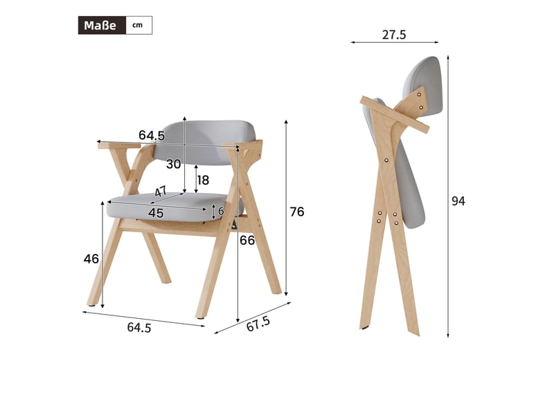  Lot de 6 chaises de salle à manger pliantes 64x67x76 cm, chaises cuisine, chaises repas, gris, bois lin, assise confort  - Conforama C