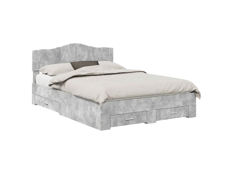 Lit double- lit adulte - cadre de lit gris béton 150 x 200 cm bois d'ingénierie - Conforama A