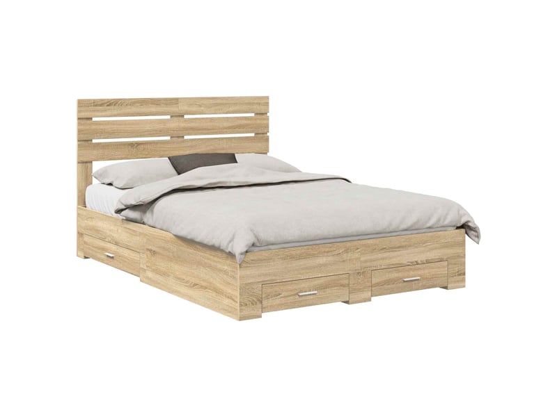 Lit double- lit adulte - cadre de lit chêne sonoma 150 x 200 cm bois d'ingénierie - Conforama A