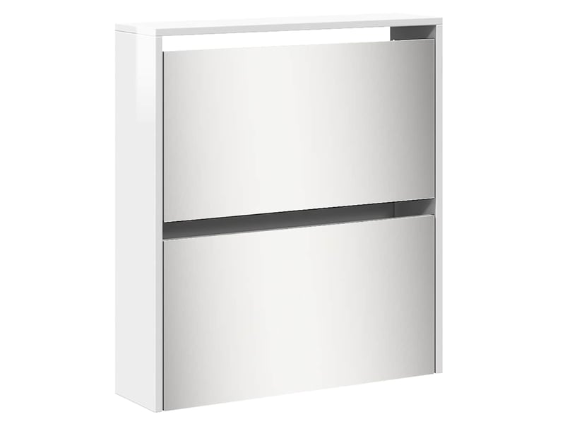  Meuble à chaussure, armoire à chaussures miroir 5niveaux blanc brillant 63x17x169,5cm  - Conforama E