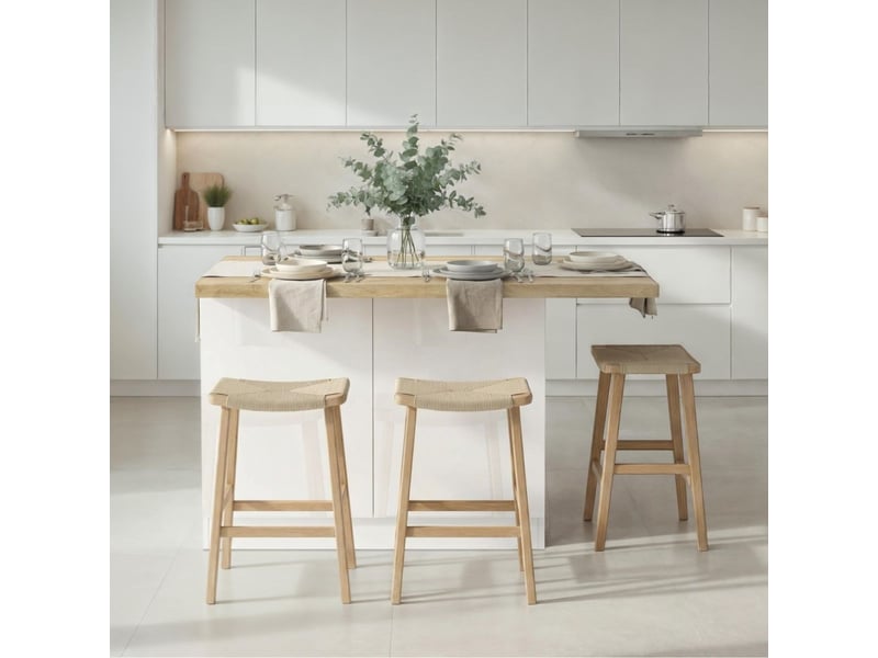  Ilot de cuisine 130cm laqué blanc plateau aspect bois finition cadiz - alva ALVA - Conforama B