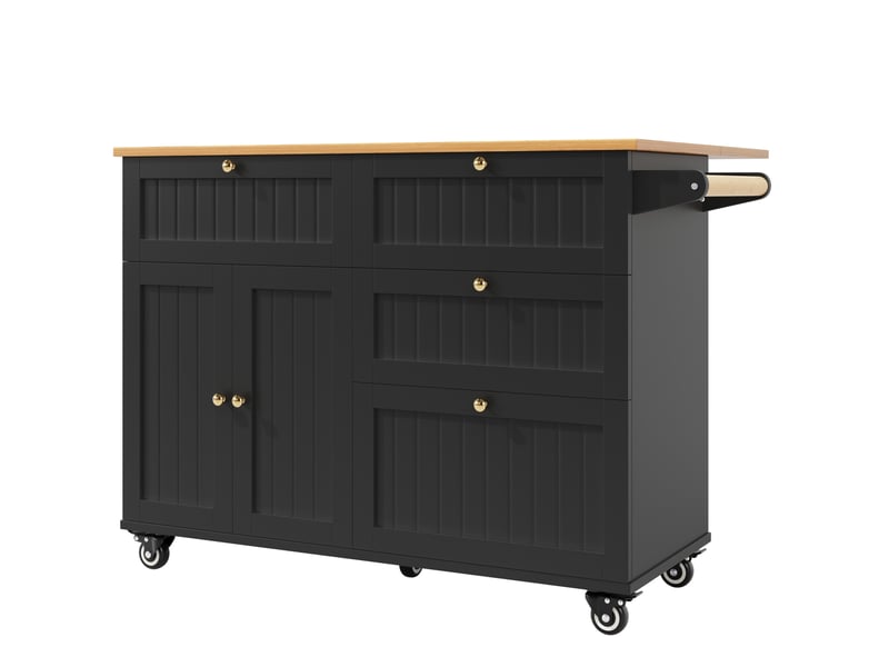  Îlot de cuisine 133x37,3x88 cm avec rangement et roulettes en mdf noir  - Conforama A