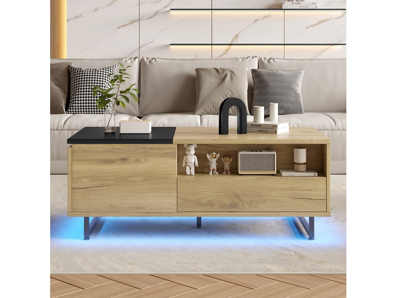  Table basse 106,5x50x27,5 cm plateau relevable naturel et noir  - Conforama C