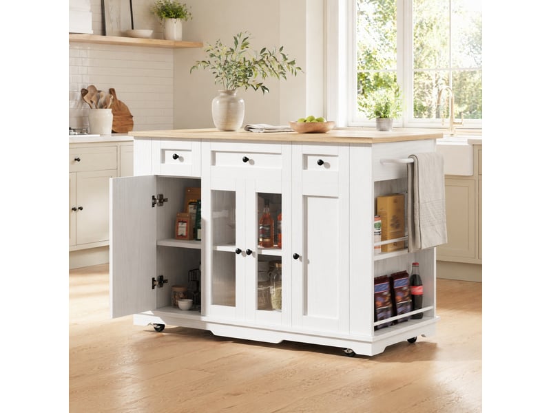 Îlot de cuisine 151,5x60x91,7 cm blanc et naturel avec plateau rabattable - Conforama B