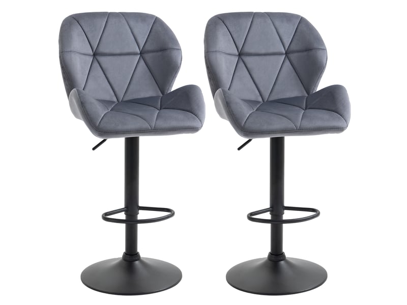  Ensemble 2 tabourets bar pivotants réglables, métal, velours, dossier, repose-pieds, 51,5x57,5x93-114,5 cm, gris.  - Conforama A
