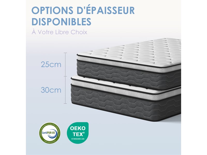  Ensemble matelas ressorts 90x190 cm epaisseur 25 cm + sommier déco  - Conforama D
