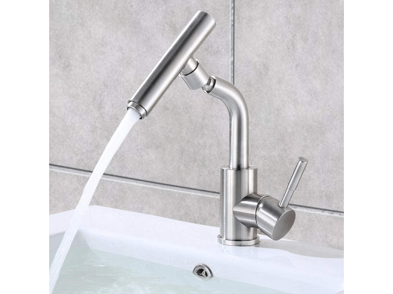  Robinet de lavabo de salle de bain pivotant créatif en acier inoxydable, petit robinet mitigeur de lavabo en acier inoxydable monté sur comptoir  - Conforama C