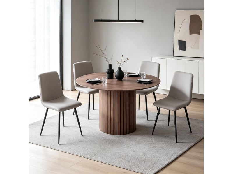 Table de salle à manger ronde 4 à 6 personnes en bois diamètre 120 cm hauteur 76 cm marron foncé  - Conforama C