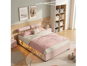 Lit avec rangement 140x200 cm MEUBLIV coloris rose