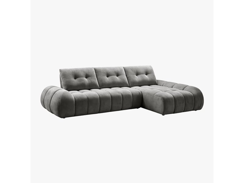  Canapé d'angle en tissu capitonné gris - angle droit  - Conforama E