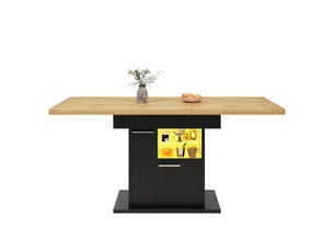 Table extensible 4 à 6 personnes avec rangement et led pour salle à manger en mdf 110-140×80×77,2 cm noir