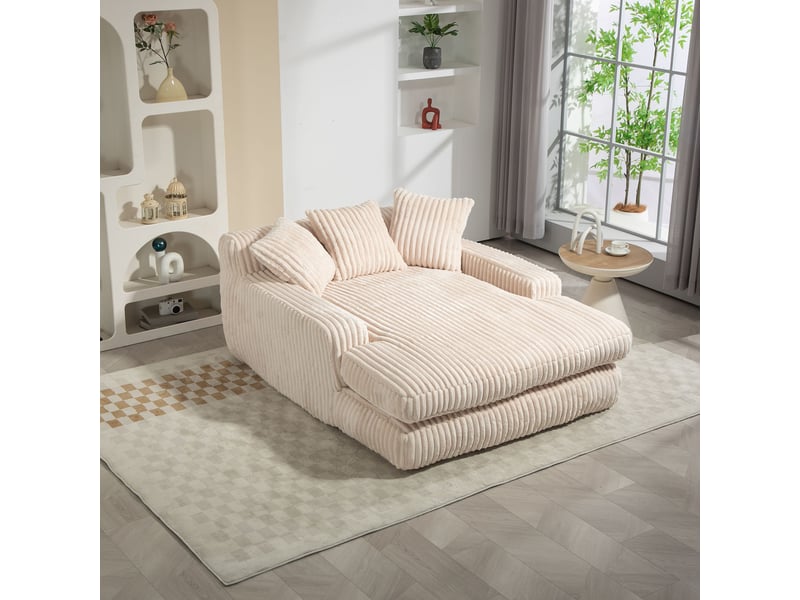  Méridienne 1 place 155 cm-canapé lounge en velours côtelé avec 3 coussins-beige  - Conforama B