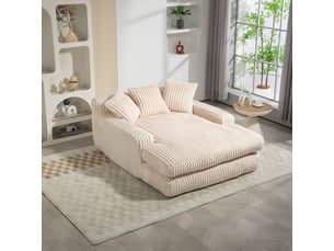 Méridienne 1 place 155 cm-canapé lounge en velours côtelé avec 3 coussins-beige