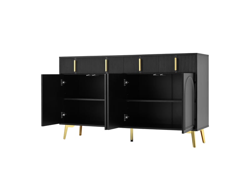  Buffet 4 portes et 4 tiroirs avec étagères réglables pour salon en mdf 140×38×82 cm noir  - Conforama D