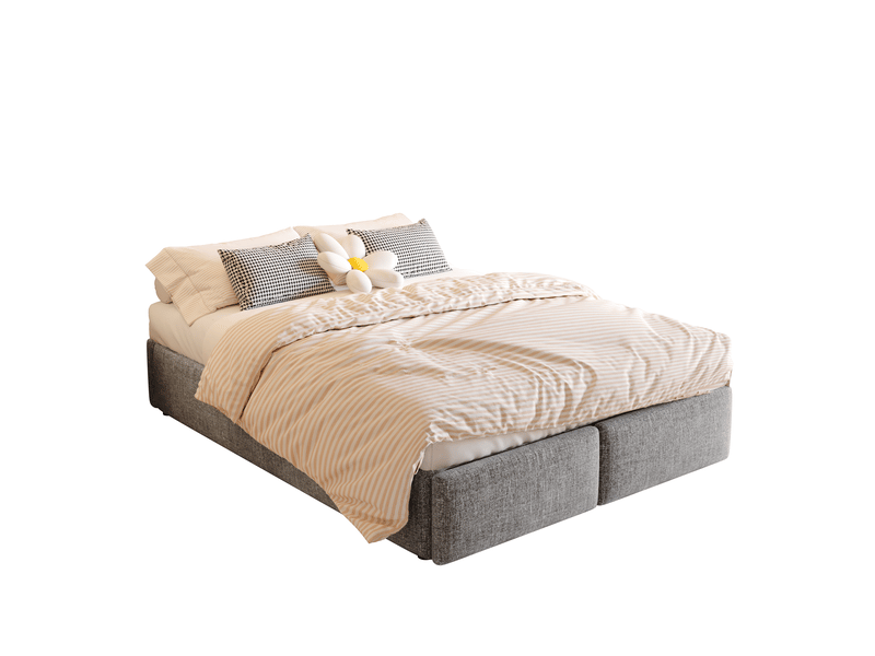  Lit capitonné 140*200cm gris, relevage hydraulique, 2 tiroirs, sans matelas, sans tête de lit  - Conforama A