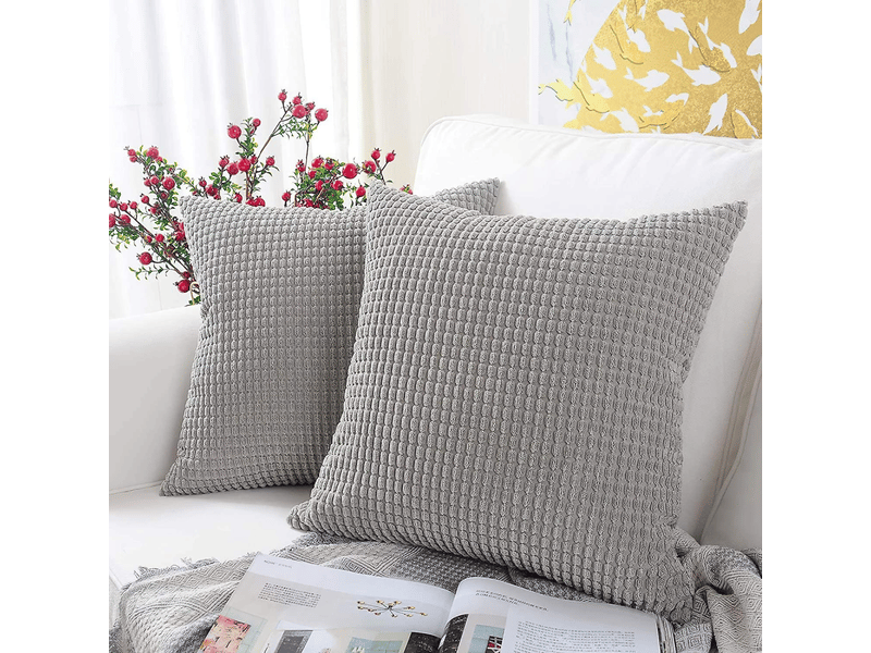  Taie d'oreiller en grains de maïs, taie d'oreiller en velours côtelé doux, housse de coussin pour la maison 2 pièces gris foncé, 45 x 45 cm  - Conforama B
