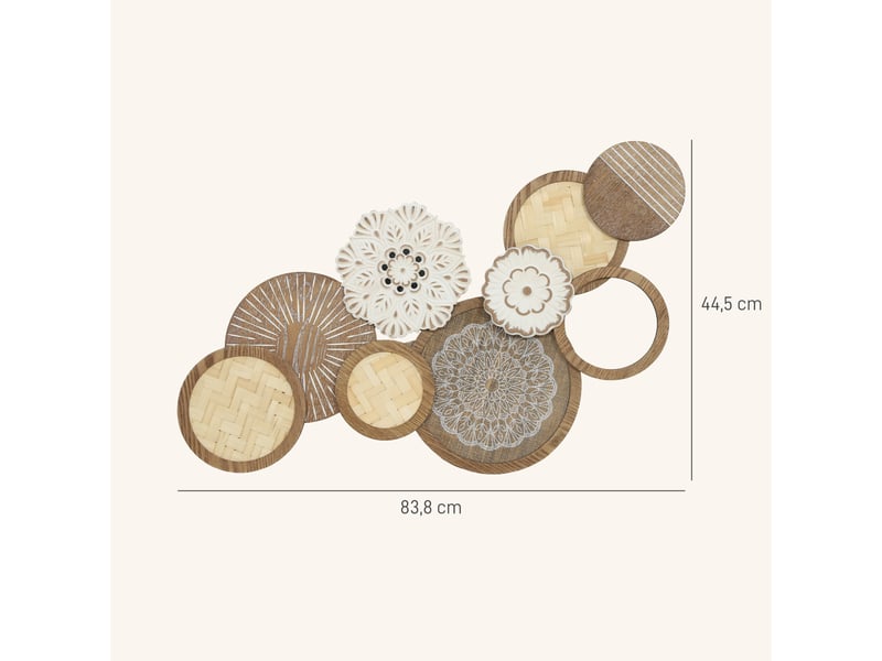  Décoration murale en bois, sculpture murale en bois, design unique à plusieurs disques, bois naturel, 83,8 x 44,5 cm  - Conforama C