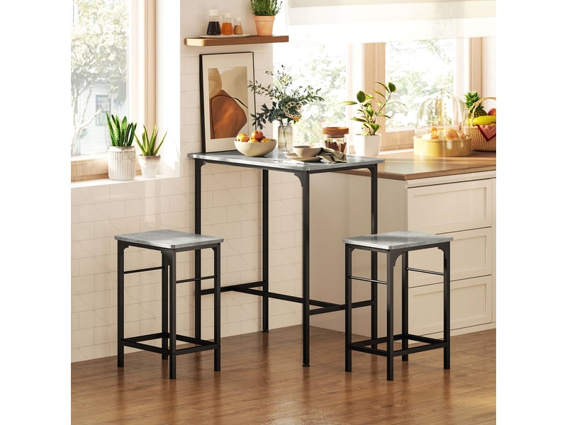  Ensemble table de bar, table de bar avec tabourets de bar, table à manger avec 2 chaises à pieds antidérapants, gris  - Conforama C