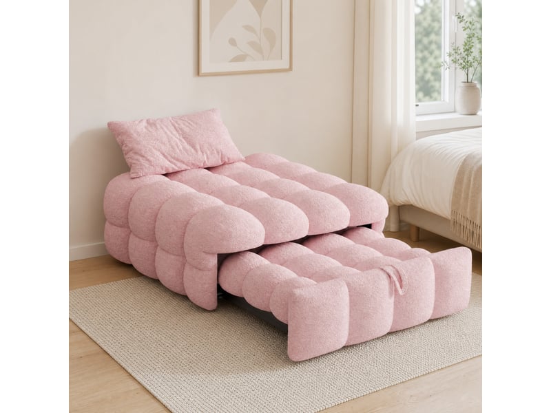  Canapé-lit extensible 183x76x42 cm bouclé rose sans matelas  - Conforama B