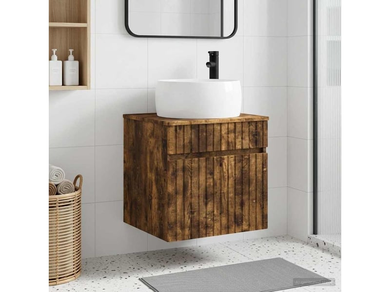 Meuble de lavabo mural, rangement salle de bain chêne fumé 49x44.5x66 cm - Conforama B