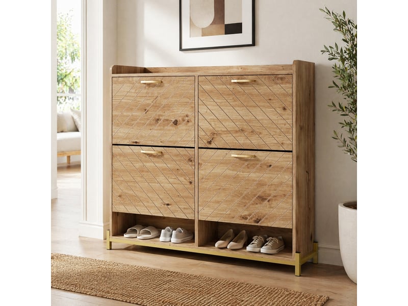  Meuble à chaussures ulevr à 4 portes abattantes, rangement compact 108,5 x 24 x 100 cm, mdf aspect bois  - Conforama B