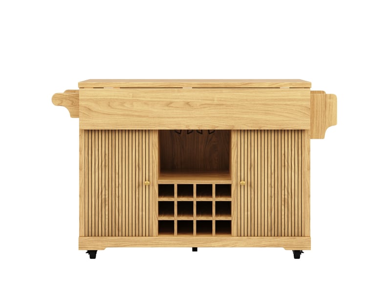 Desserte de cuisine 142,5 x 80 x 95 cm coloris bois clair, mdf et métal, plateau extensible sur roulettes - Conforama D