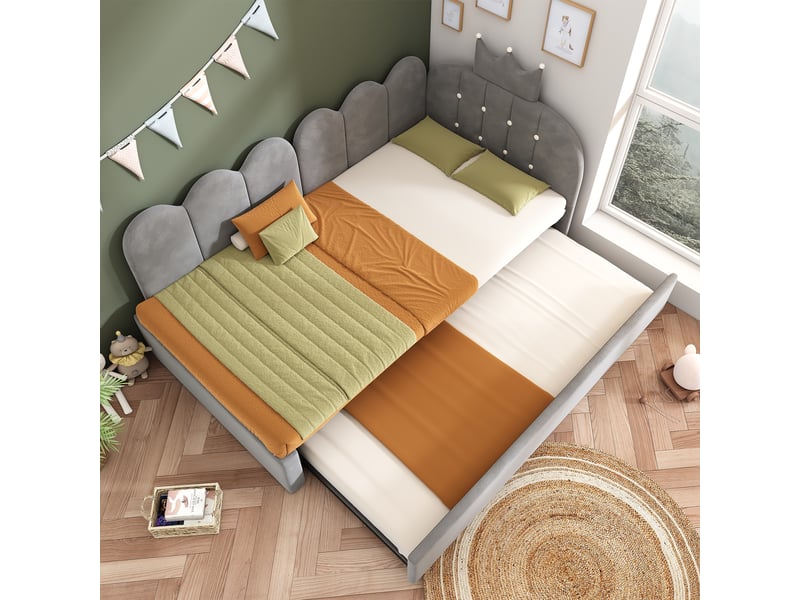 Canapé-lit de 90 × 200 cm, avec lit coulissant pouvant se transformer en lit d'appoint simple de 90 × 190 cm, forme en l, velours, gris - Conforama E