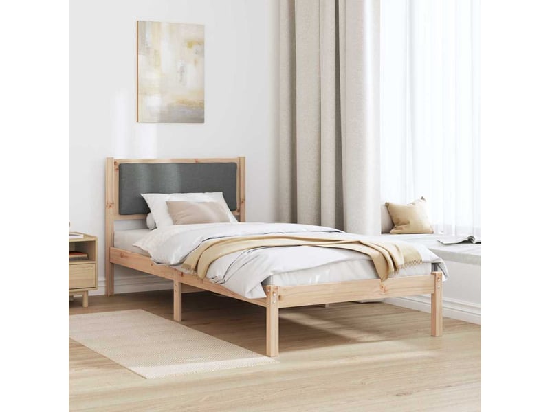  Lit simple- lit adulte -  cadre de lit avec tête de lit gris foncé 90 x 190 cm pin massif  - Conforama C