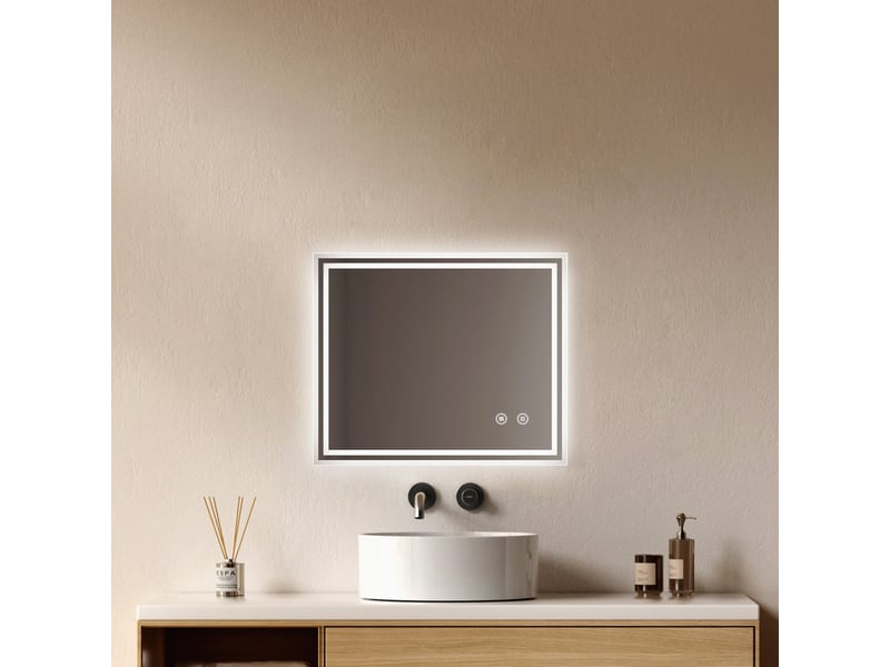 Emke miroir lumineux salle de bain 50x60cm, miroir led avec l'éclairage, interrupteur tactile, anti-buée, lumière blanche froide - Conforama B