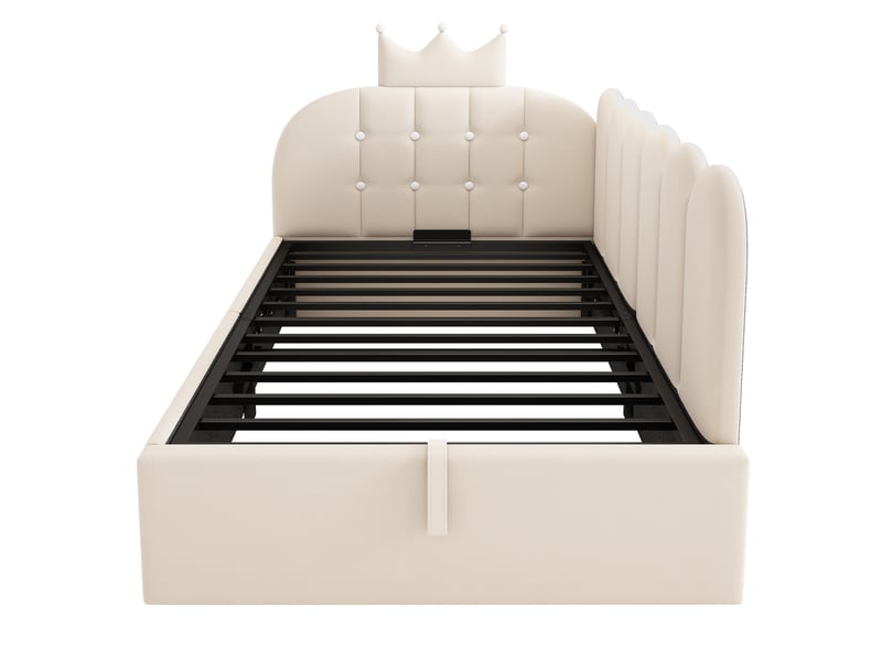  Canapé-lit pour enfant 90 x 200 cm, avec rangement hydraulique, en velours, beige  - Conforama E