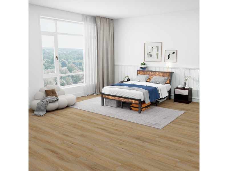  Lit 120x200 cm avec sommier métallique, tête de lit de rangement, silencieux, marron vintage YUDA HOME FURNITURE - Conforama D