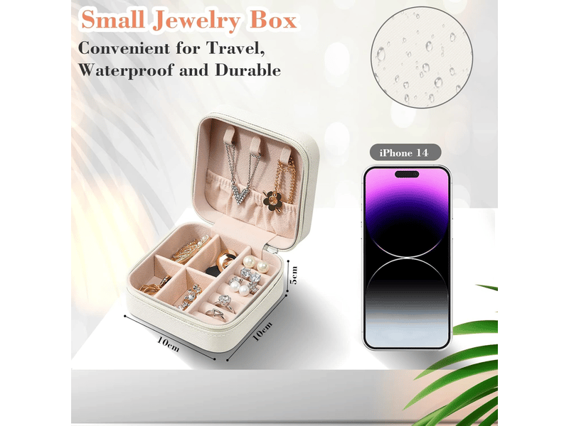 Boîte à bijoux portable, boîte de rangement, boîte d'emballage, boîte à bijoux pour bagues, colliers et bracelets, blanche - Conforama B