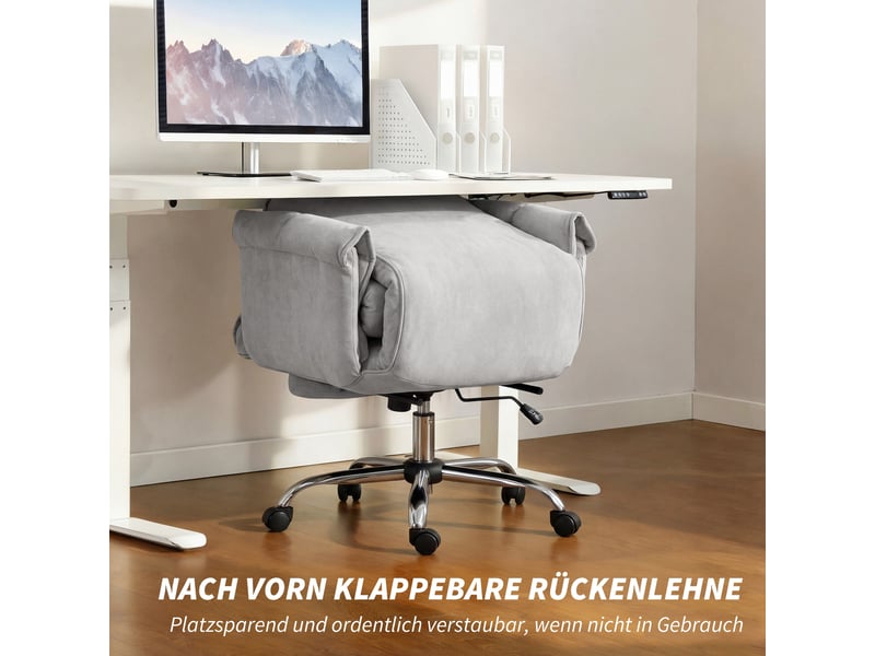  Chaise de bureau inclinable et réglable en hauteur, avec accoudoirs, repose-pieds et dossier haut, 75 x 77 x 110-118 cm, grise  - Conforama D