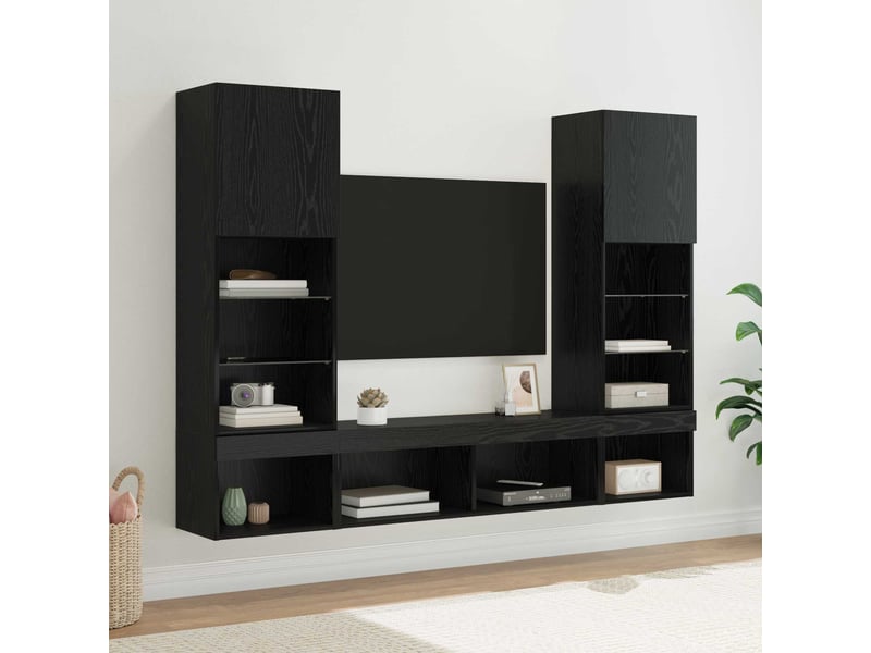  Unités murales tv avec led 5 pcs chêne noir bois d'ingénierie shl63047  - Conforama B