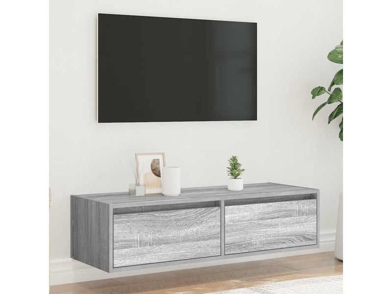  Meuble tv - banc tv - meuble de rangement avec lumières led sonoma gris 100x35,5x25 cm  - Conforama D