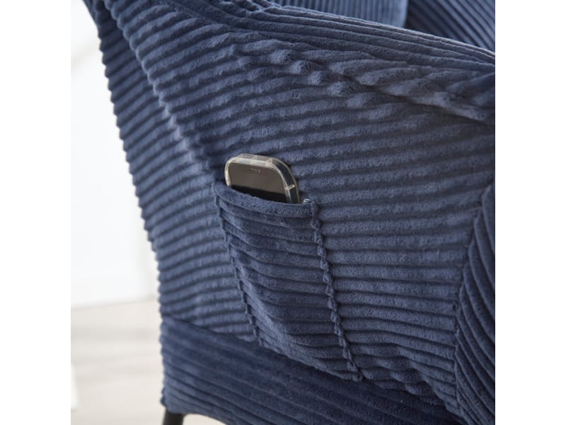 Fauteuil de détente avec repose-pieds bleu marine - chaise de lecture avec poche latérale et structure en acier - Conforama R